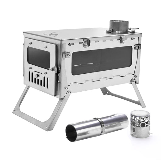 TOMOUNT チタン薪ストーブ 折り畳み式 ソロキャンプ用 超軽量 チタンストーブ 2M煙突付き