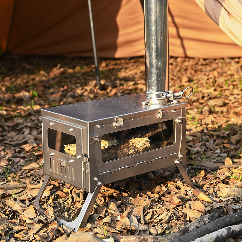 TOMOUNT チタン薪ストーブ 折り畳み式 ソロキャンプ用 超軽量 チタンストーブ 2M煙突付き