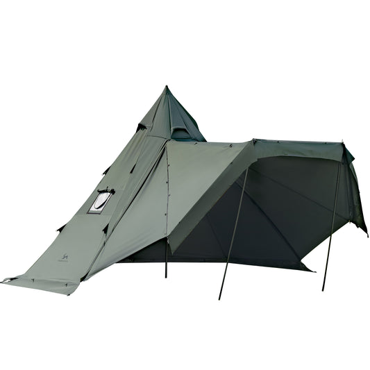 TOMOUNT ワンポールテント 2-4人用 tcテント 高さ2.8m ポリコットンテント ティピーテント サイドウォール付き 煙突穴付き 多機能 防撥水 通気性 難燃 焚火 4シーズン適用